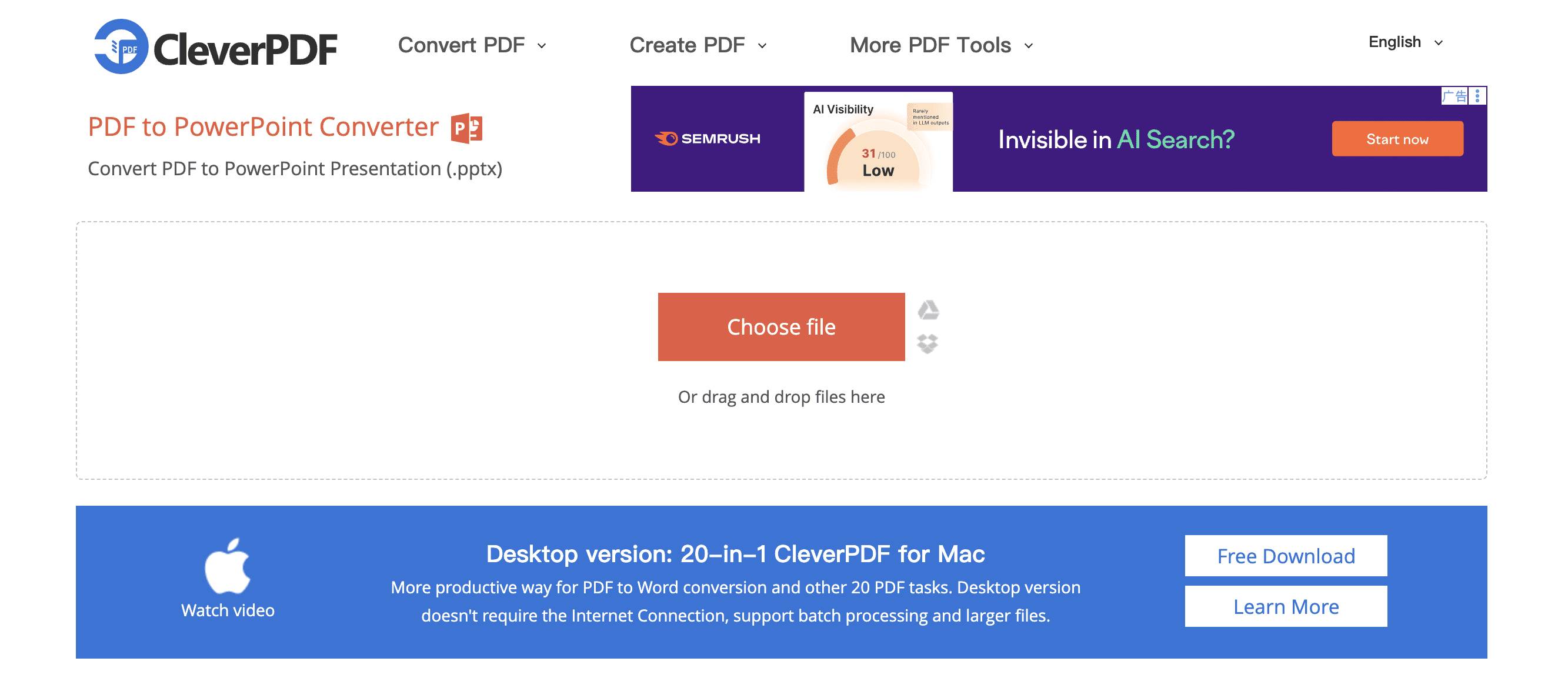 CleverPDF's homepage