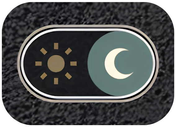 The Appearance toggle as it appears in the Dark Theme, with the moon side active