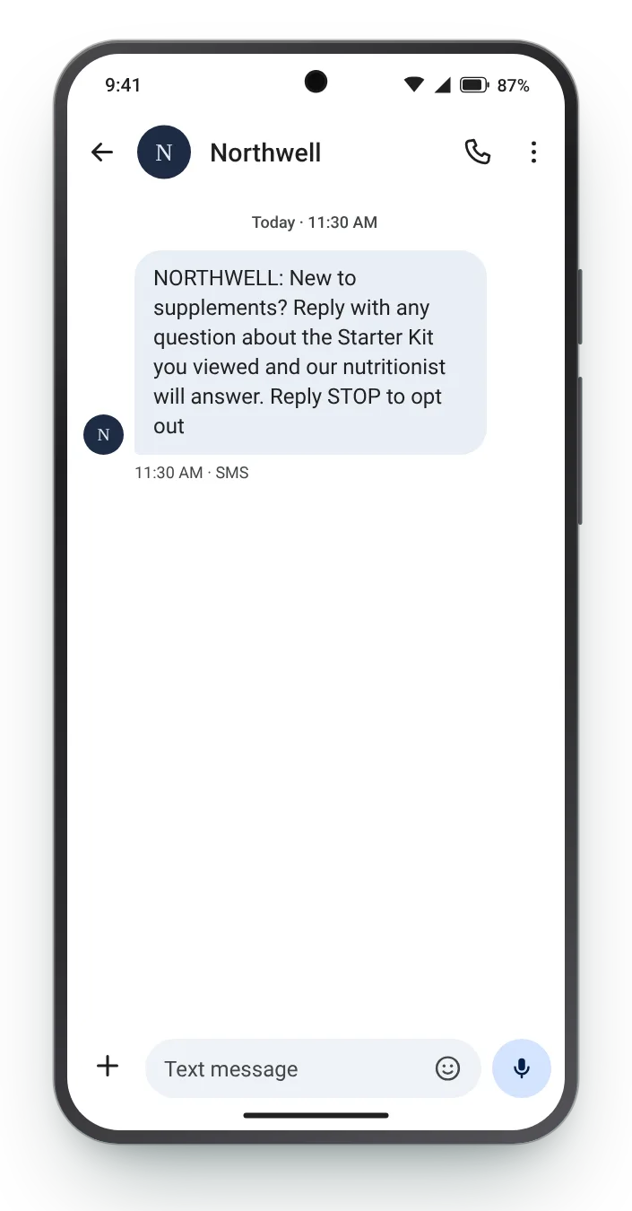 An open door for a first-time visitor browse abandonment text on an Android phone