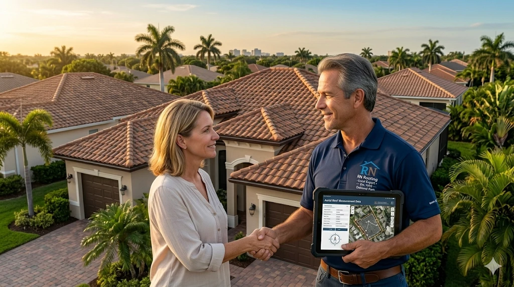 South Florida homeowner shaking hands with Roofing Network contractor after successful roof project