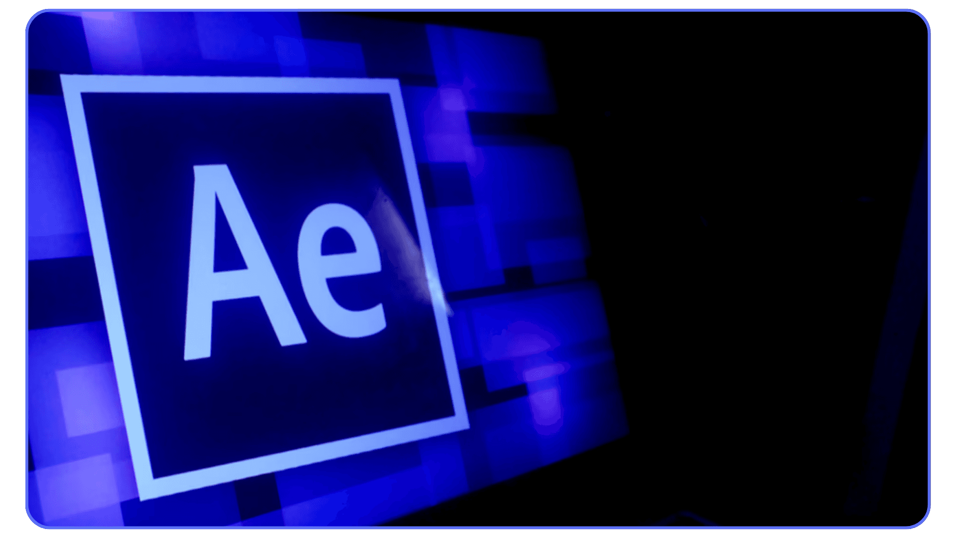 Adobe After Effects logo glowing on a dark blue digital background