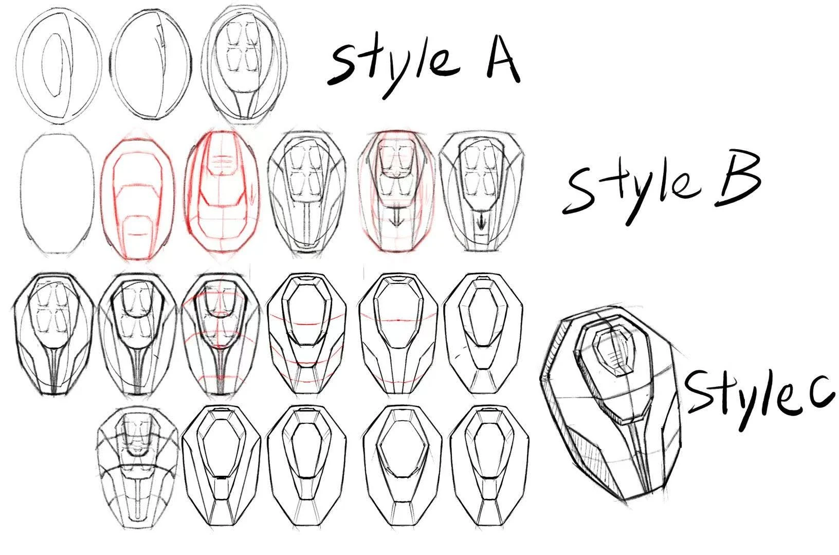 Charging-dock form sketches across three style directions.