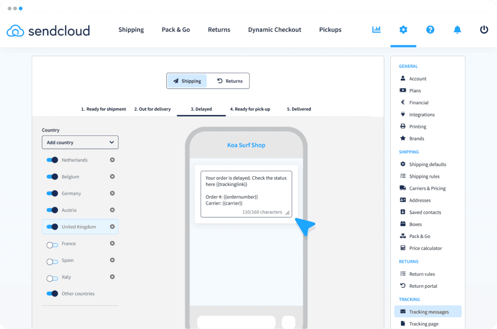 Sendcloud SMS Tracking UI 