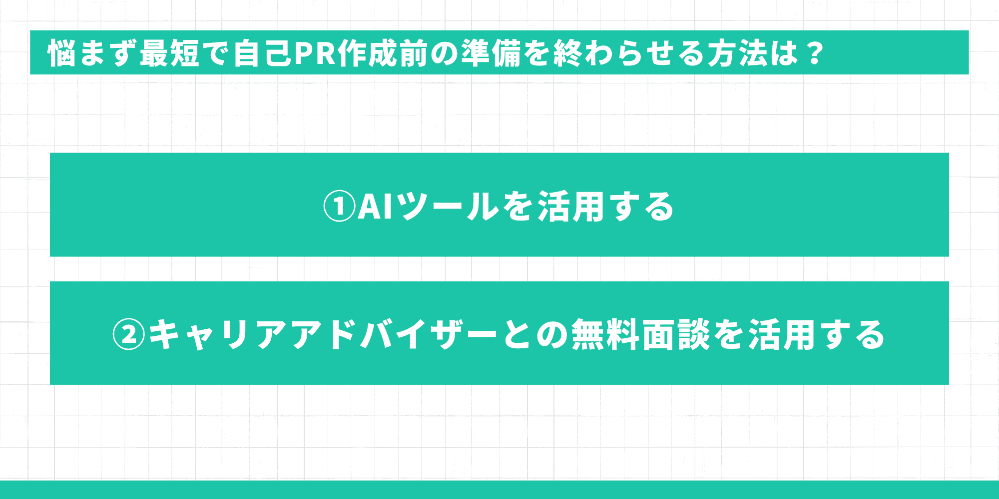 悩まず最短で自己PR作成前の準備を終わらせる方法:①AIツールを活用する、②キャリアアドバイザーとの無料面談を活用する