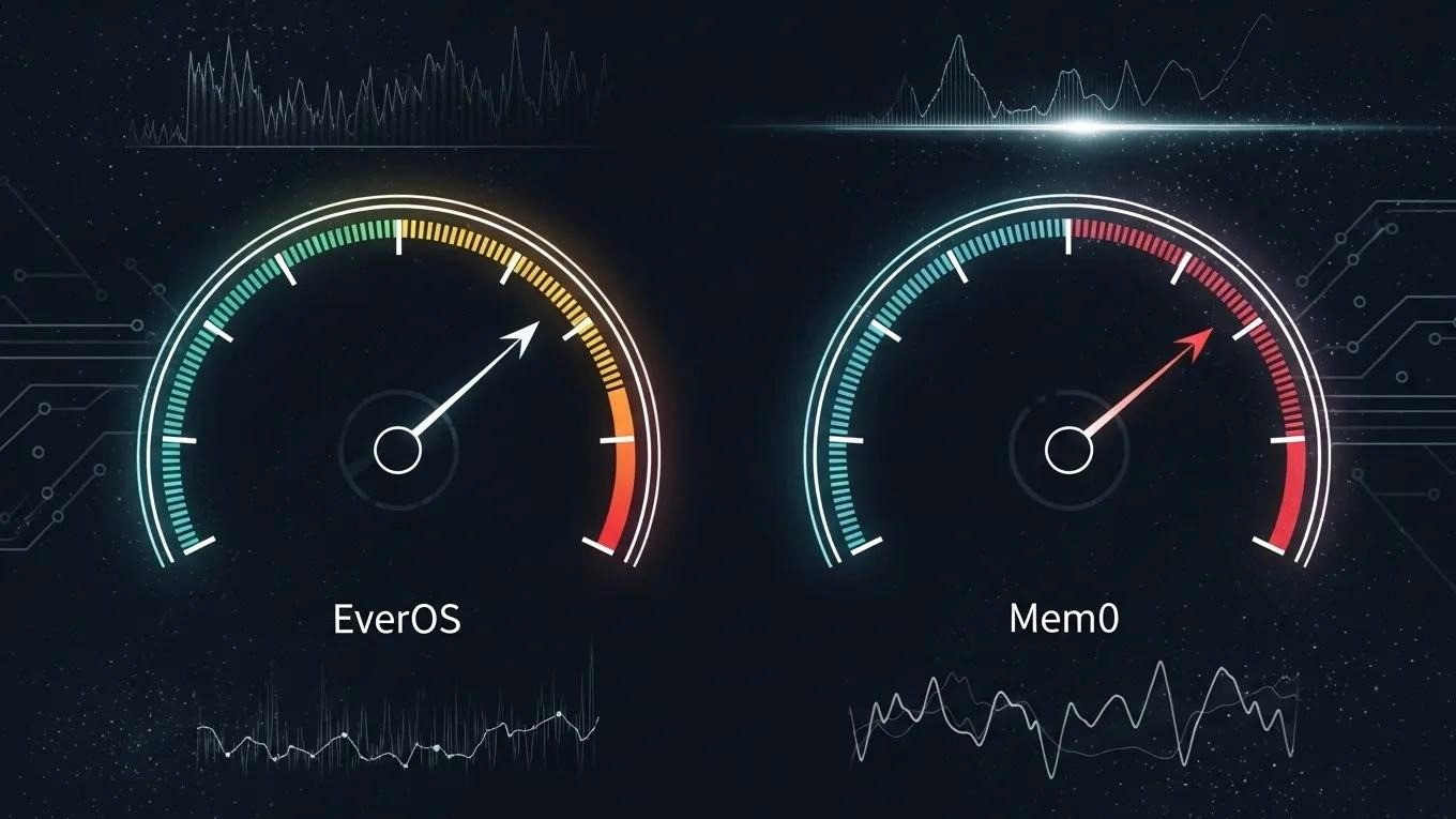 Illustration of benchmarking performance comparison between EverOS and Mem0