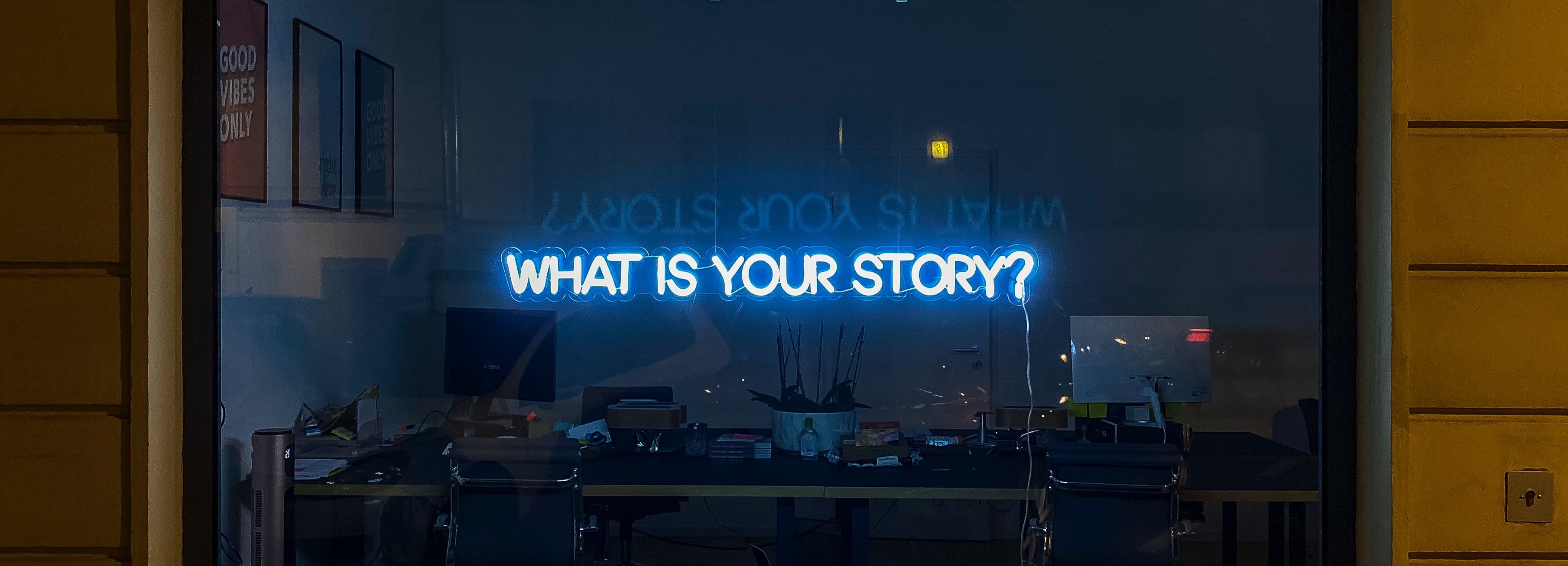 Neon Sign with text What Is Your Story