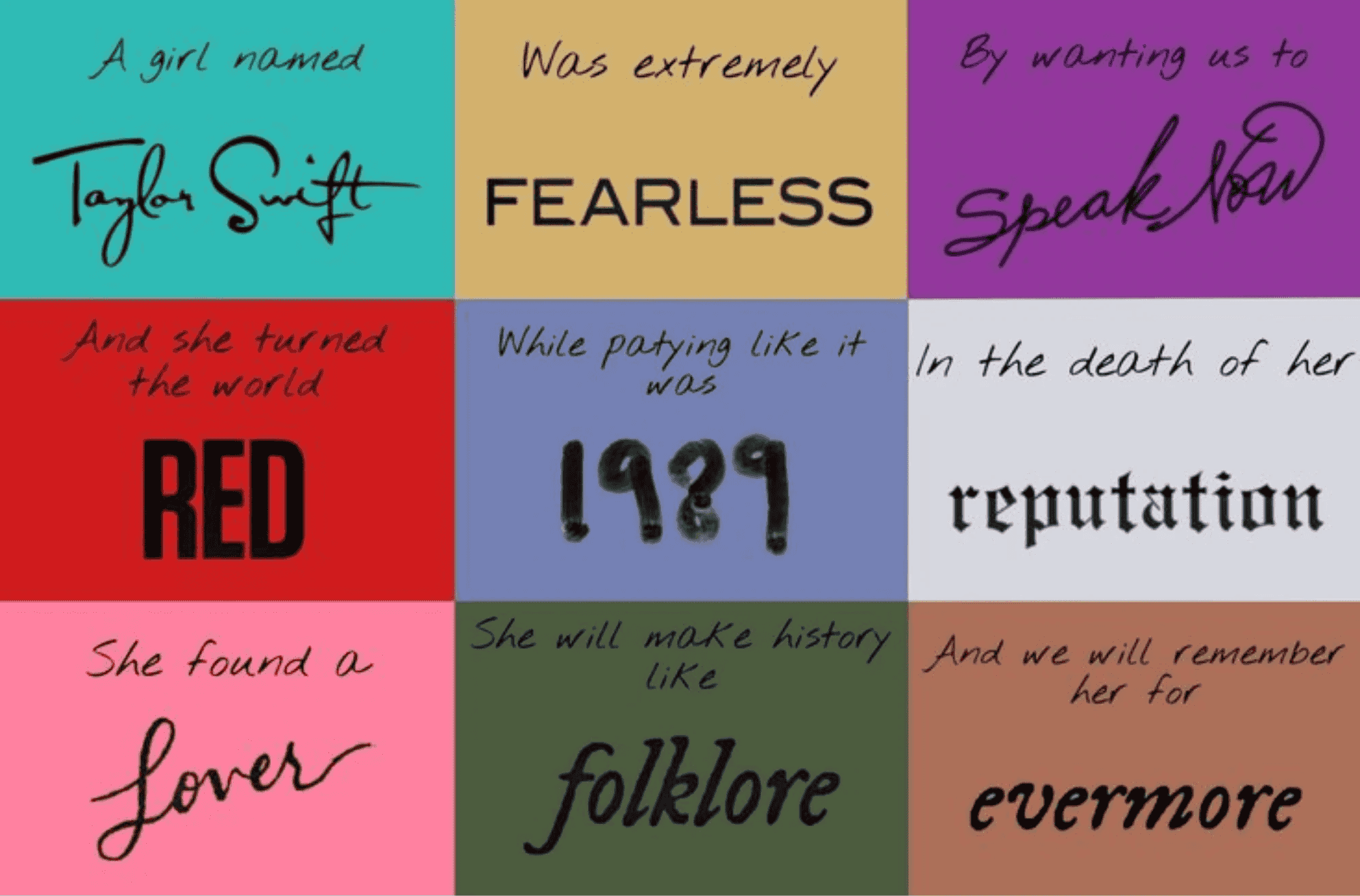 Color themes of Taylor Swfit's Eras 