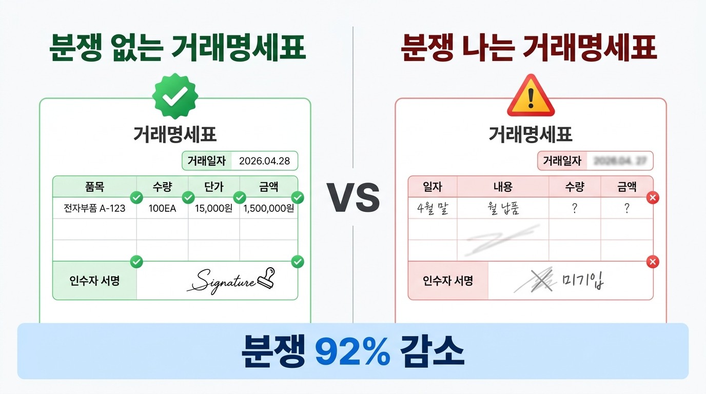 분쟁 없는 거래명세표 VS 분쟁 나는 거래명세표