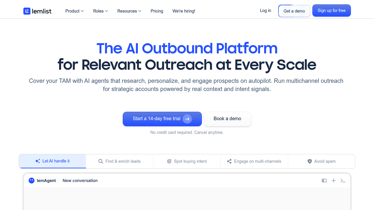 Screenshot of https://www.lemlist.com/