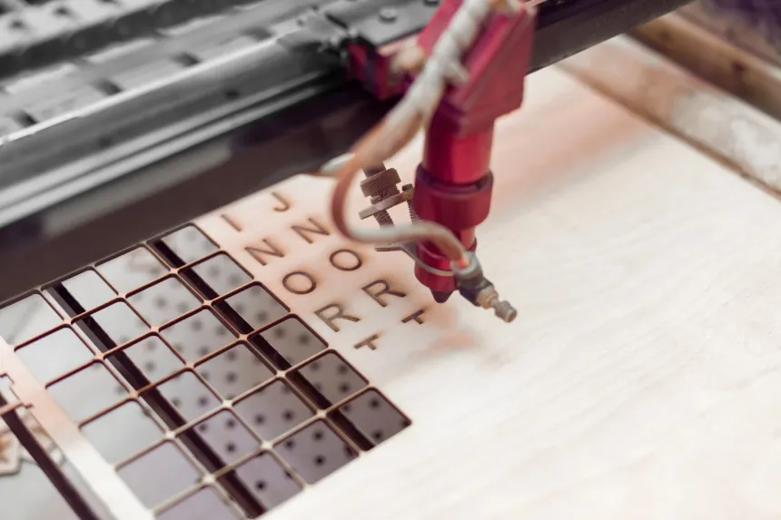 maquina de grabado laser funcionando