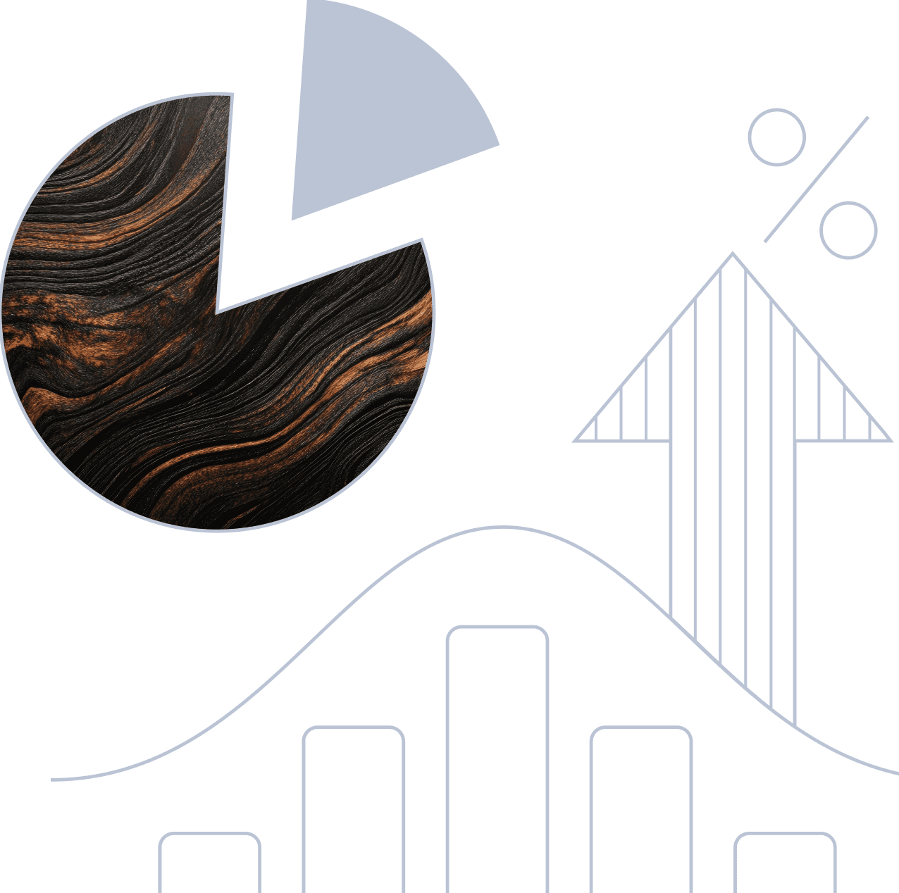 A visual representation featuring a pie chart and a bar graph, used for data analysis and comparison and percentages.