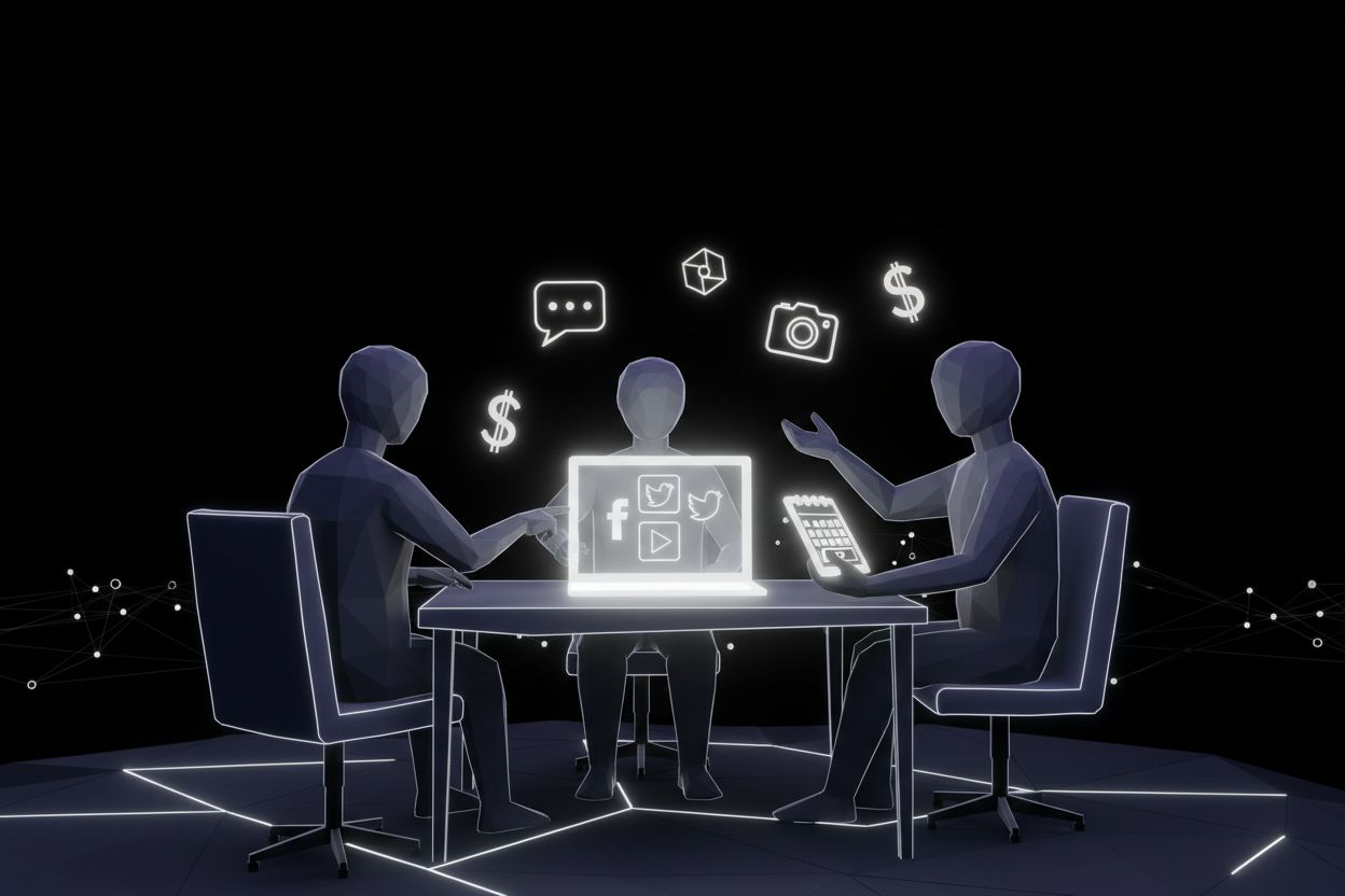 Equipo de marketing planificando contenido, redes sociales y anuncios