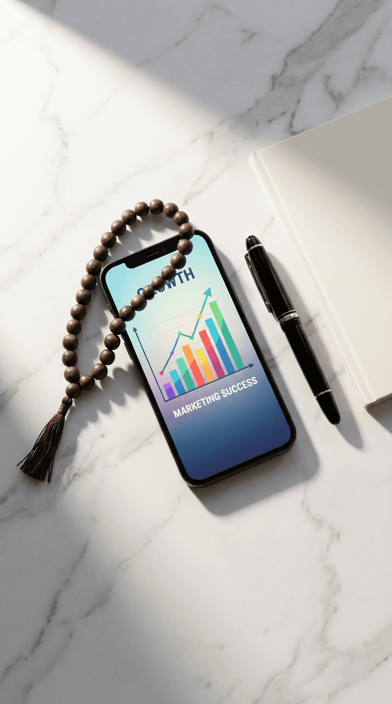 A visual representation of our halal marketing agency philosophy, balancing modern digital growth strategies and ROI with steadfast Islamic principles.