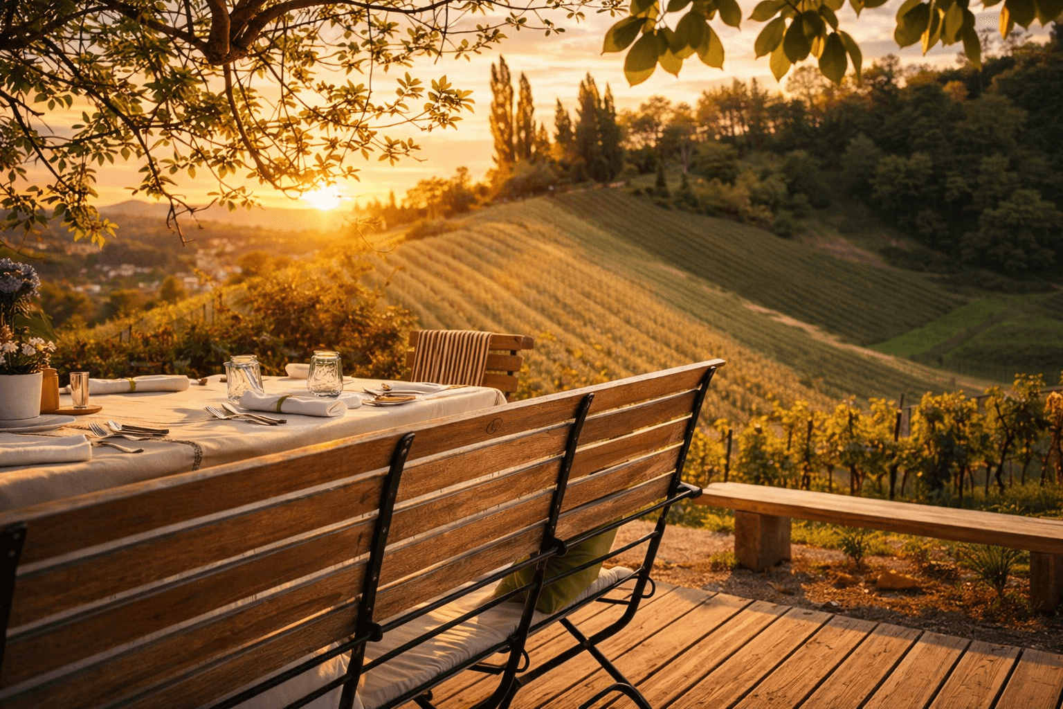 The wedding backdrop is the open sea, shimmering under late afternoon light