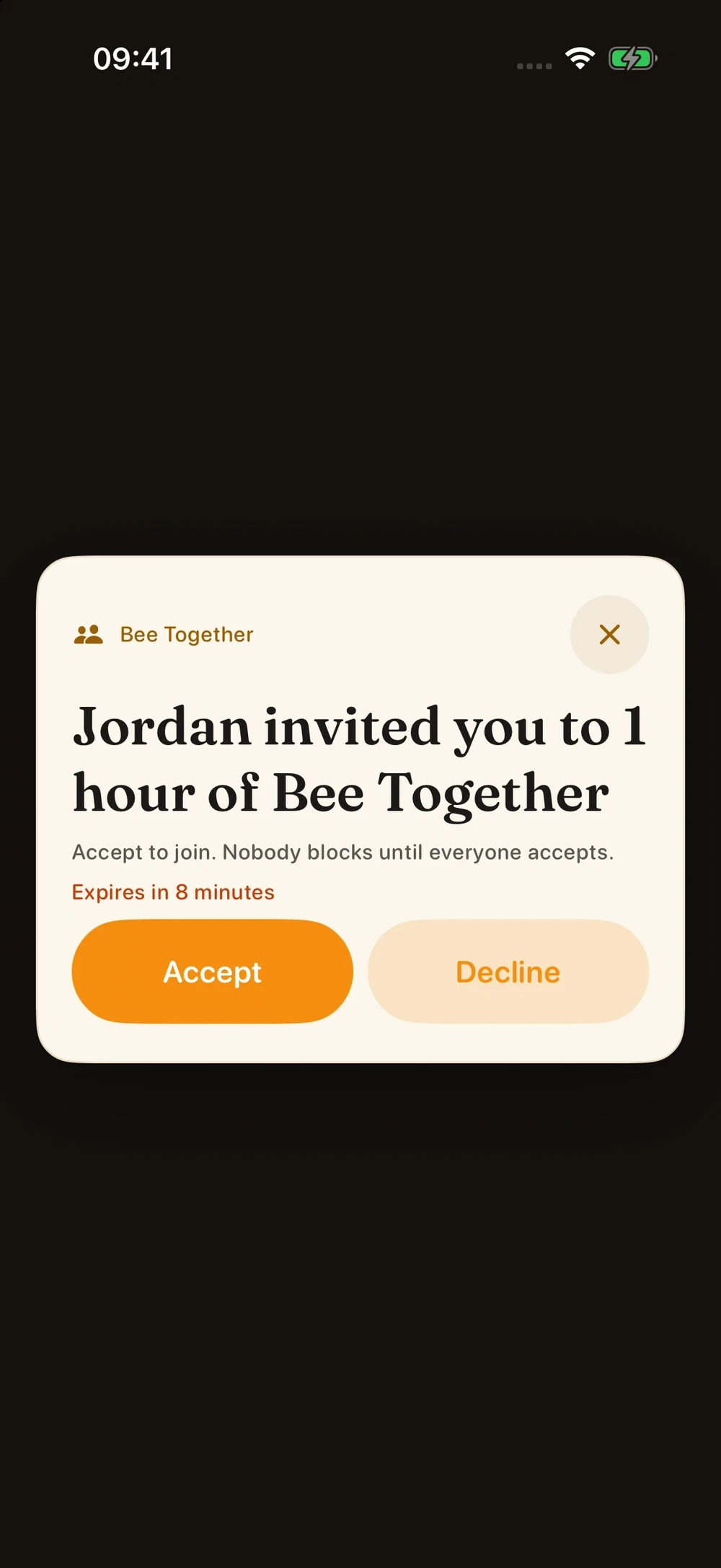 Bee Together invitation with Accept and Decline buttons