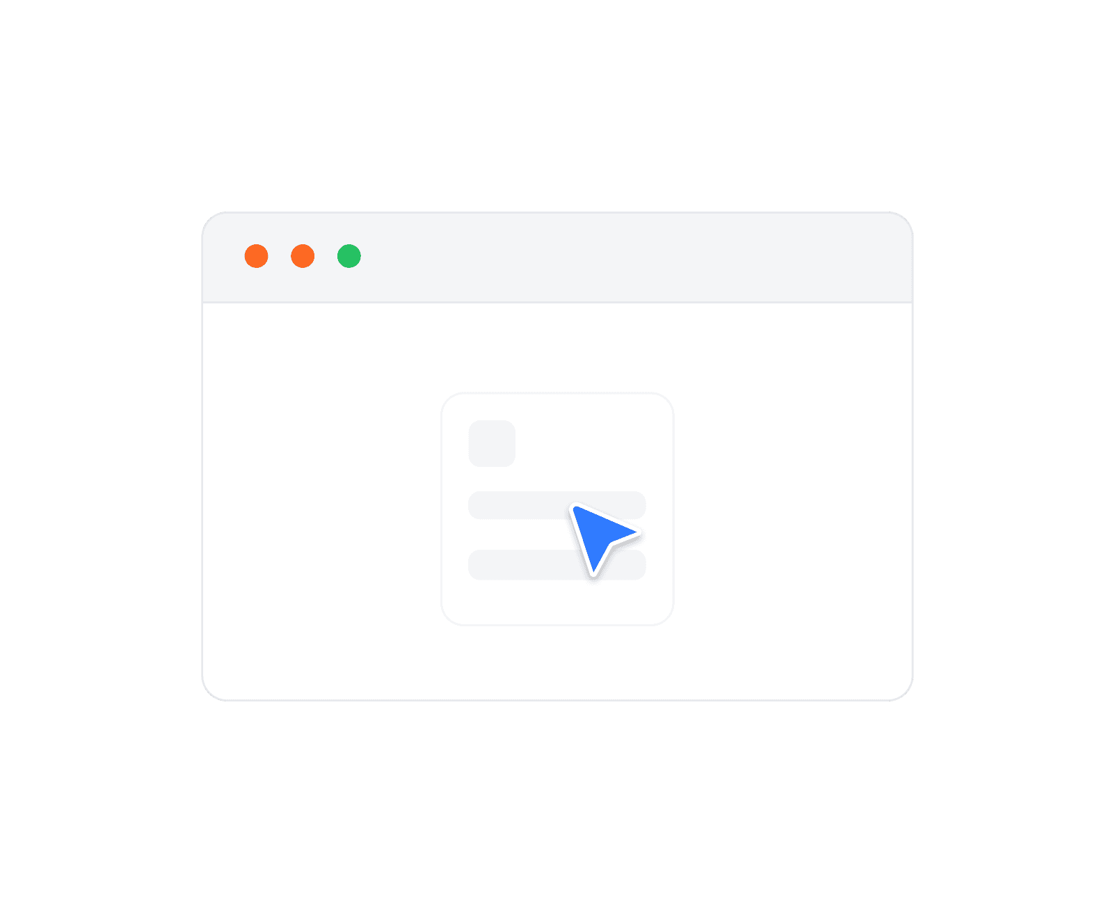 A browser window featuring a blue arrow directed to the right, symbolizing a link or action to proceed.