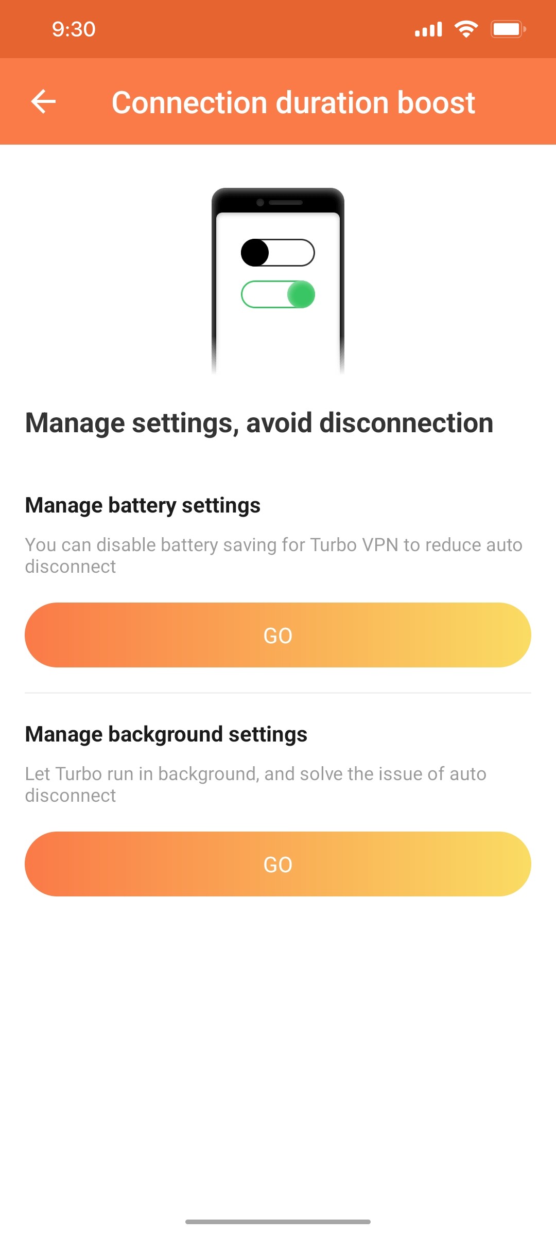 turbo vpn Connection duration boost screen