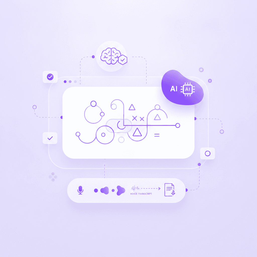 A digital interface showing an AI tutor highlighting a specific math error on a virtual whiteboard canvas while generating a voice transcript below.