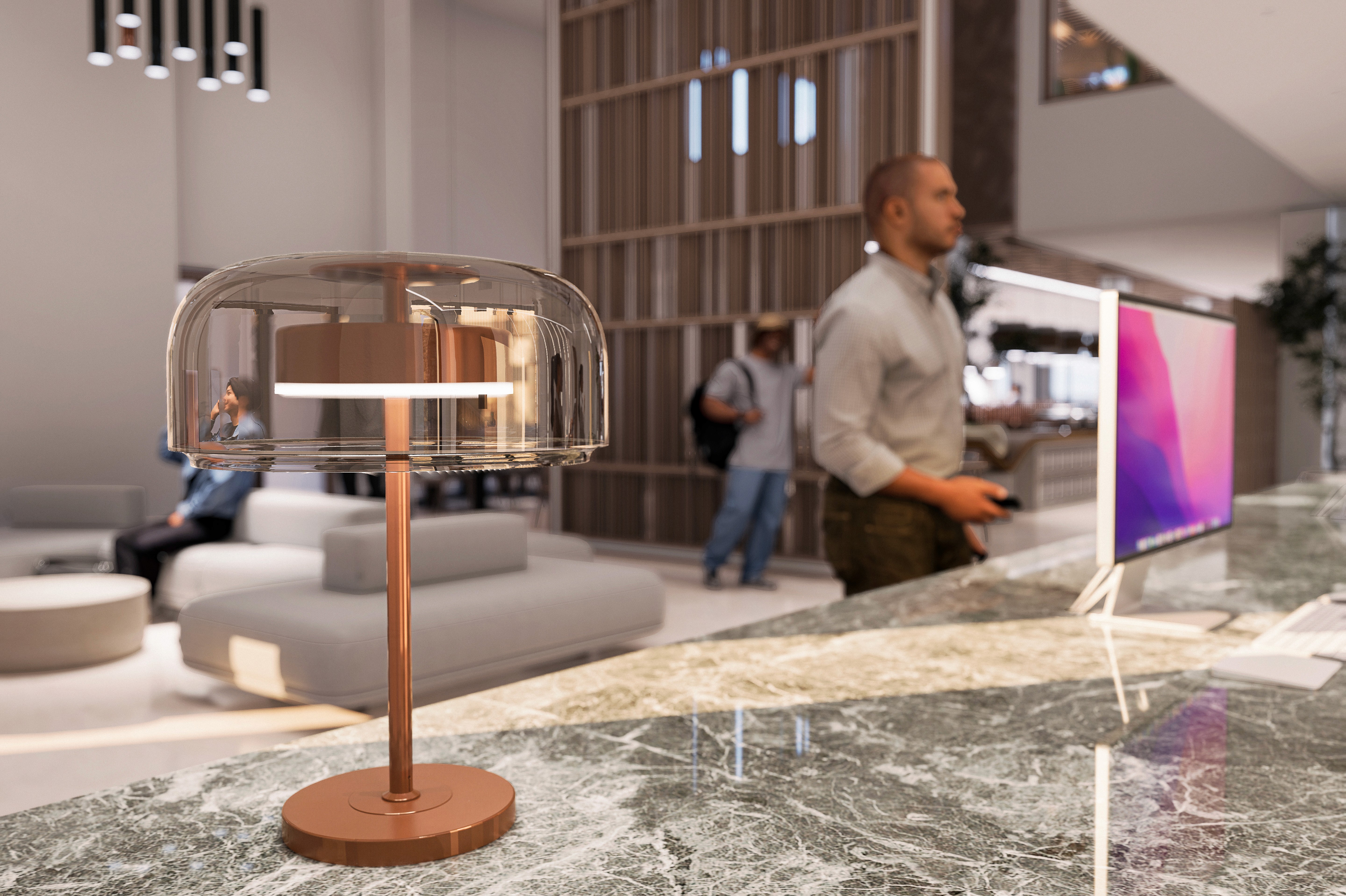 Modern room interior with minimal lamp