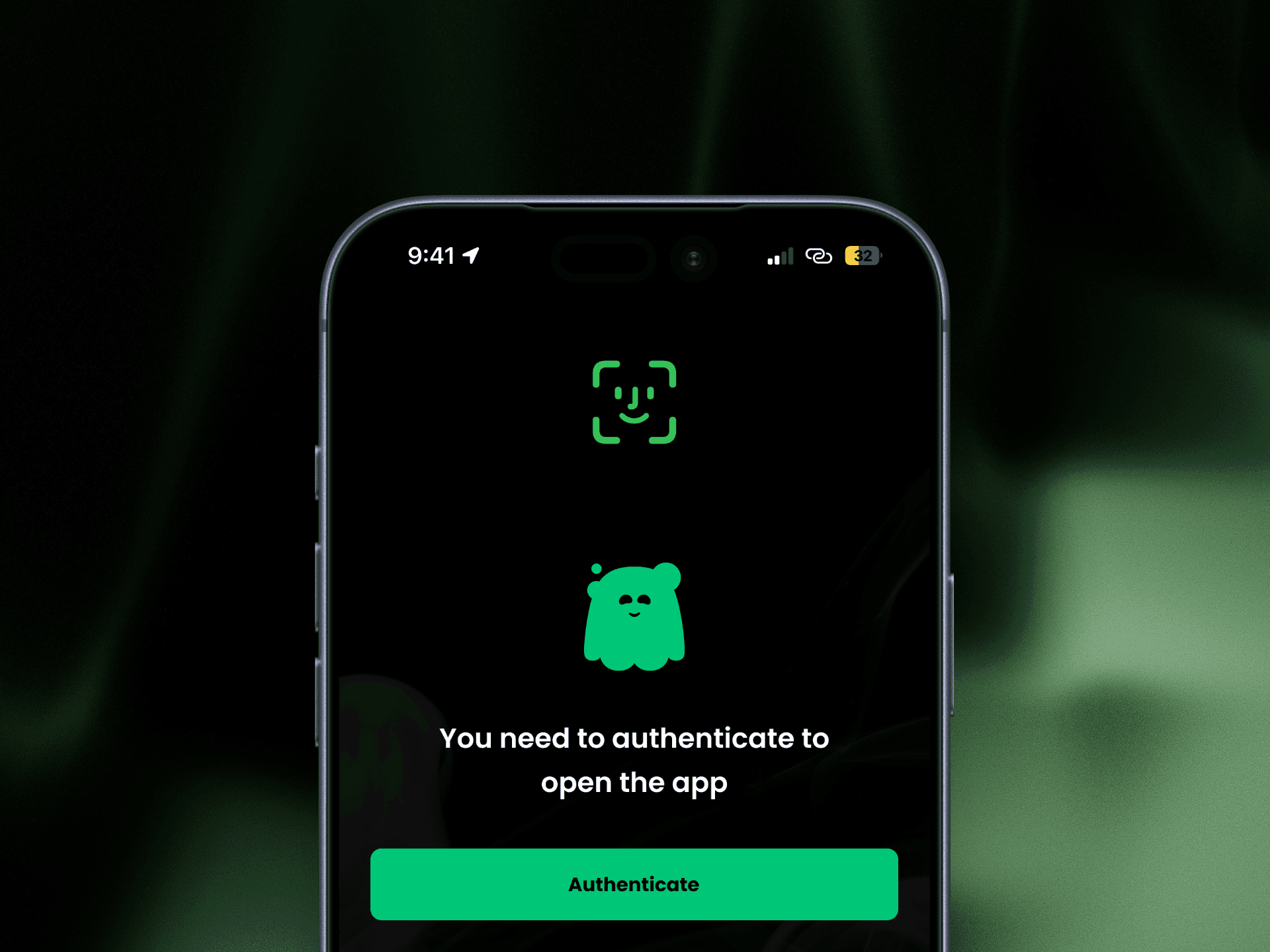 Screenshot of the Staackbooks app authentication screen prompting the user to verify identity before accessing the app.