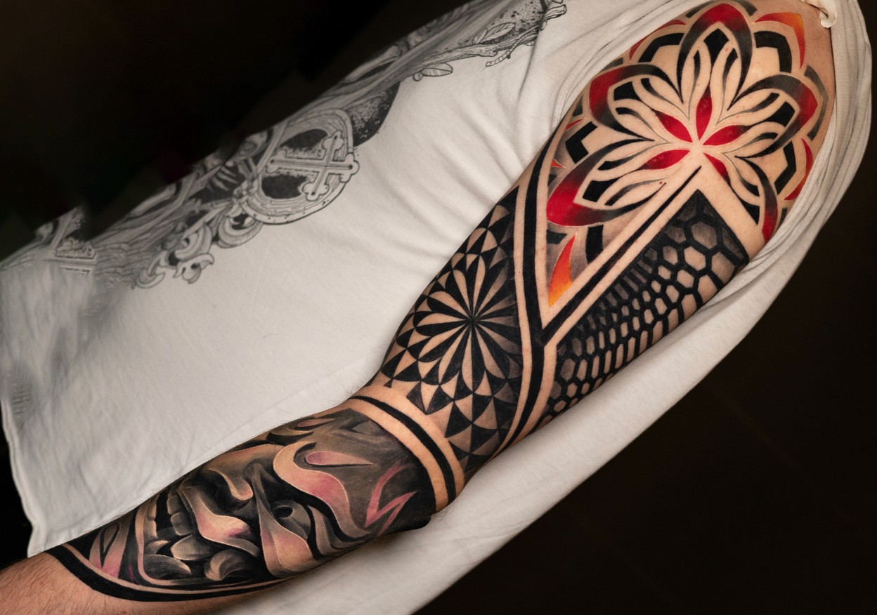 geometric full sleeve tattoo