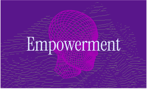 Purple wireframe human head with the word Empowerment in the center.