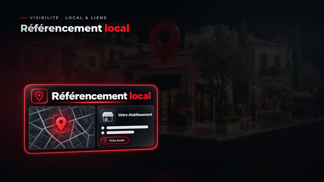 Démonstration de référencement local : fiche d'établissement avec carte et repère de localisation