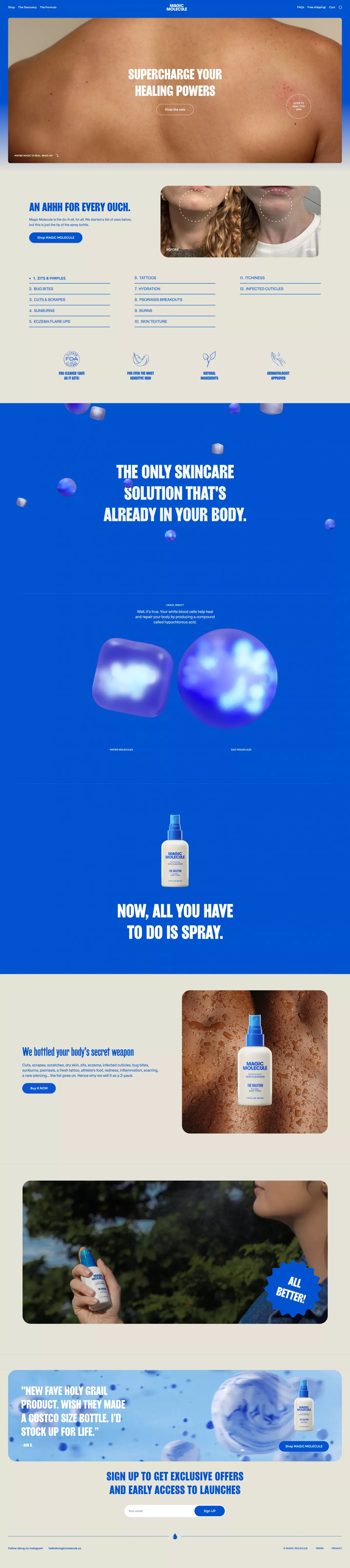 Magic Molecule landing page screenshot showcasing Beauty and Ecommerce design