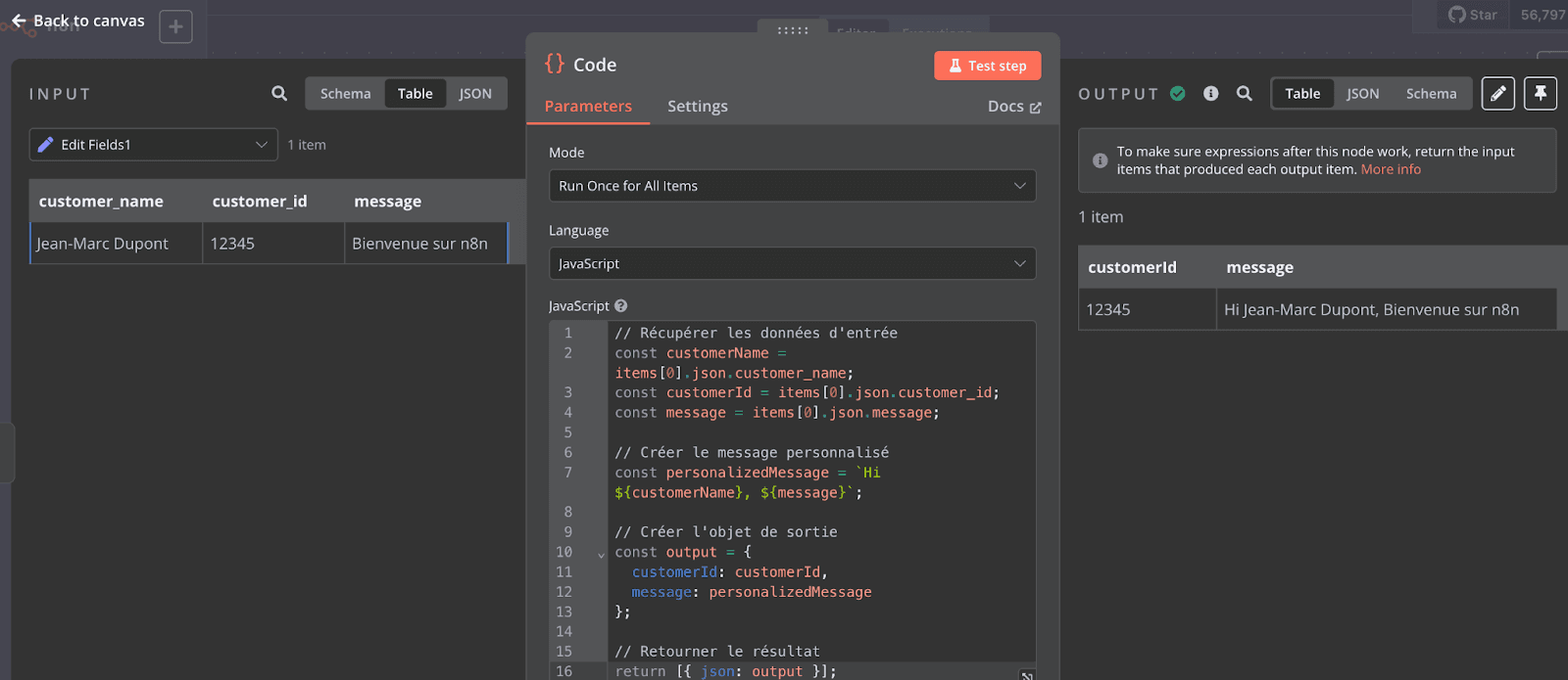 Node code dans N8N