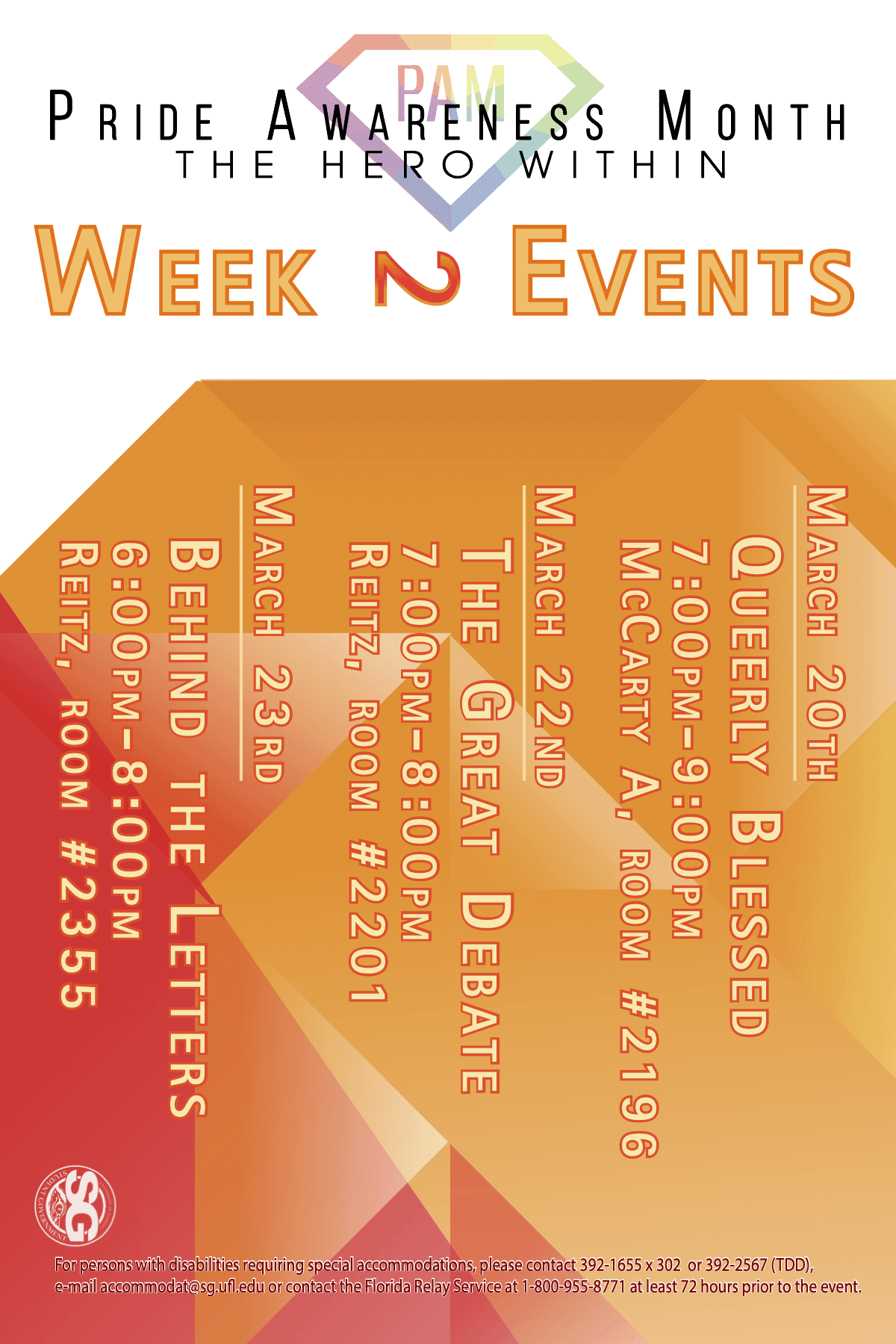 Calendar of events with a multicolored background
