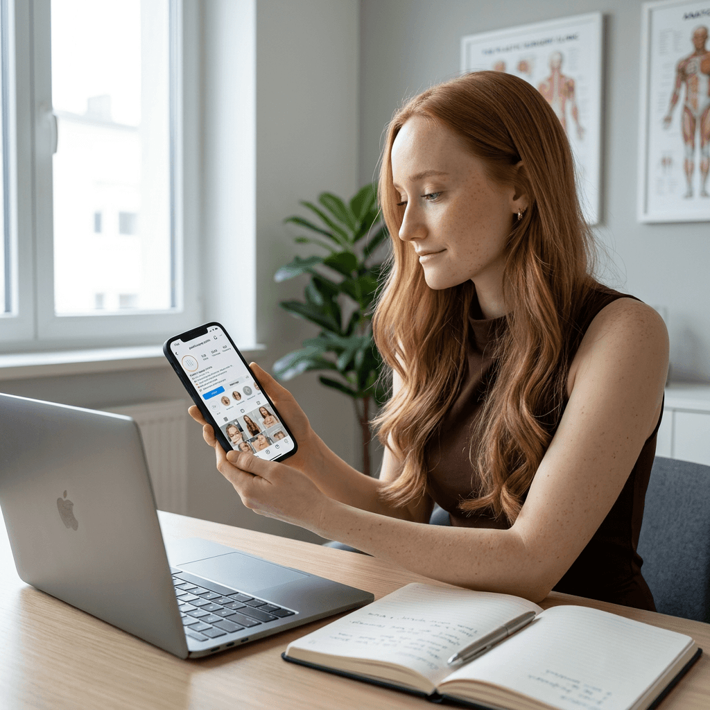 A smiling couple takes a selfie under a clear blue sky. The woman wears a red jacket, and the man, in a green top, holds a smartphone.