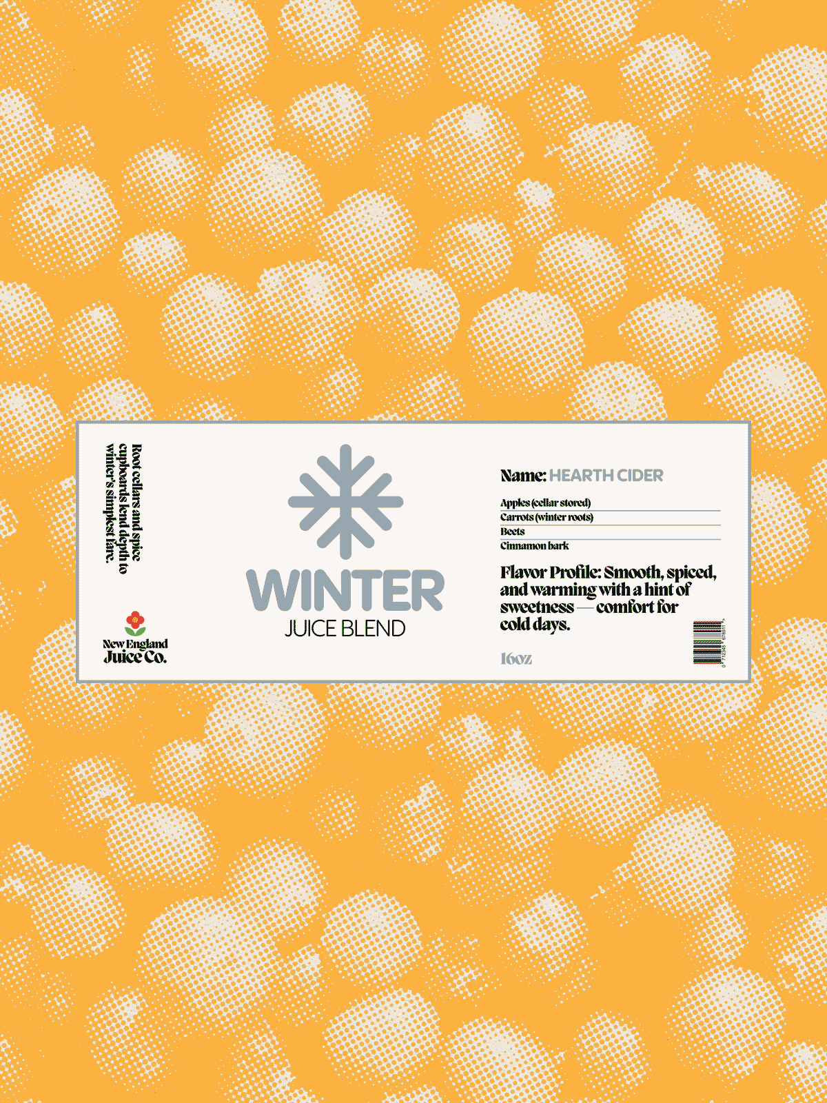 New England Juice Co. - Animated GIF of four seasonal juice labels — Packaging design