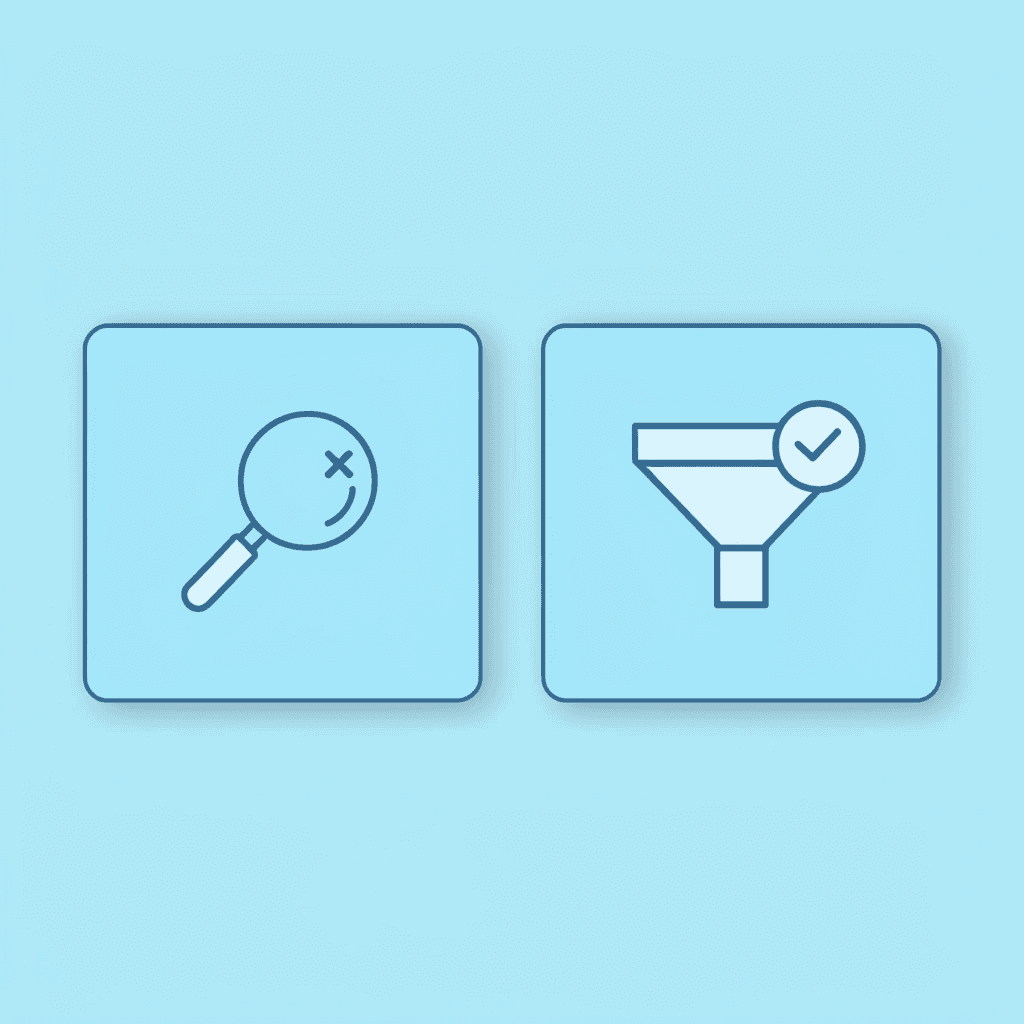 Before: scattered documents and files; After: organized knowledge base with checkmark
