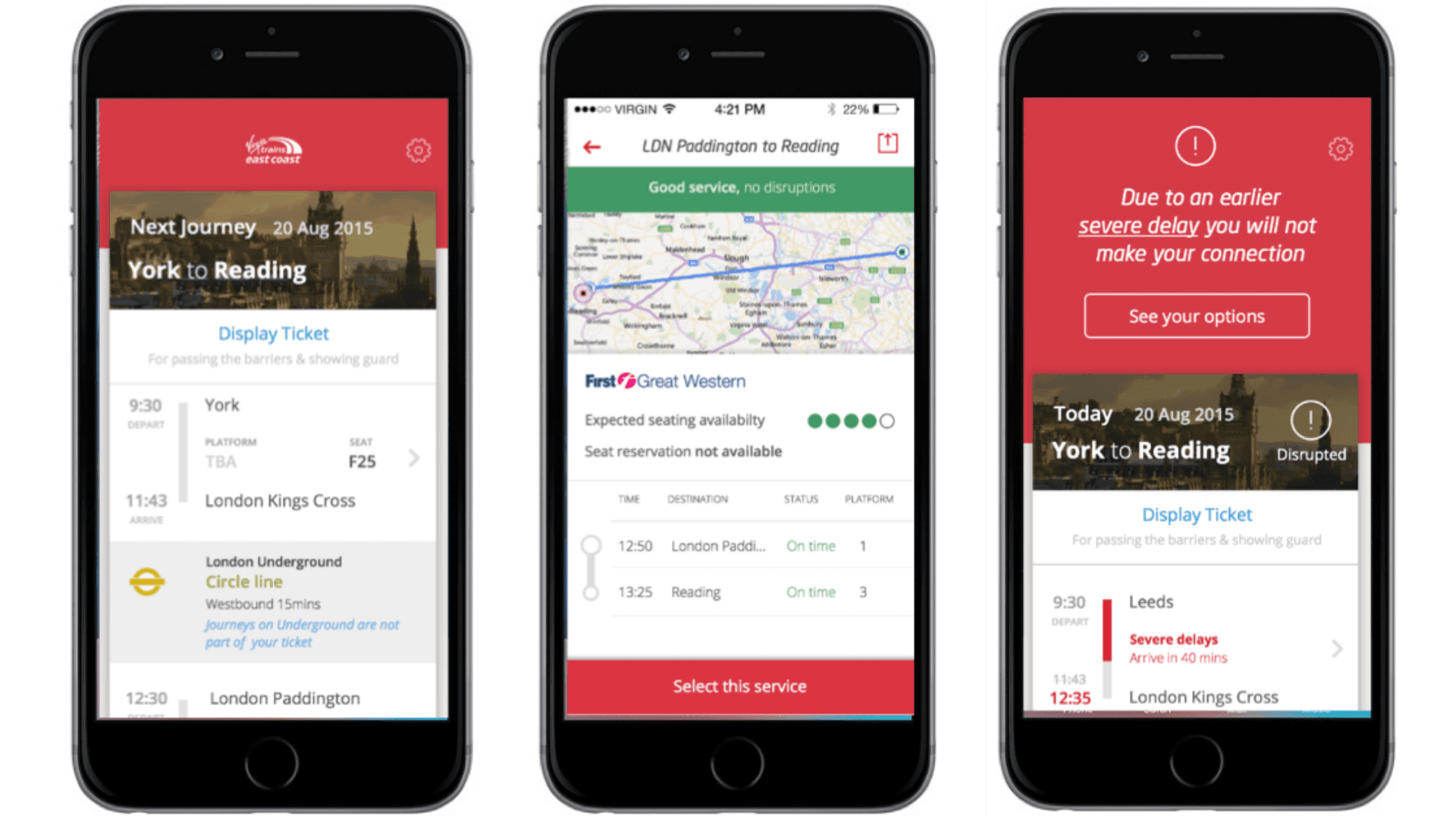 Virgin trains site on mobile - various views