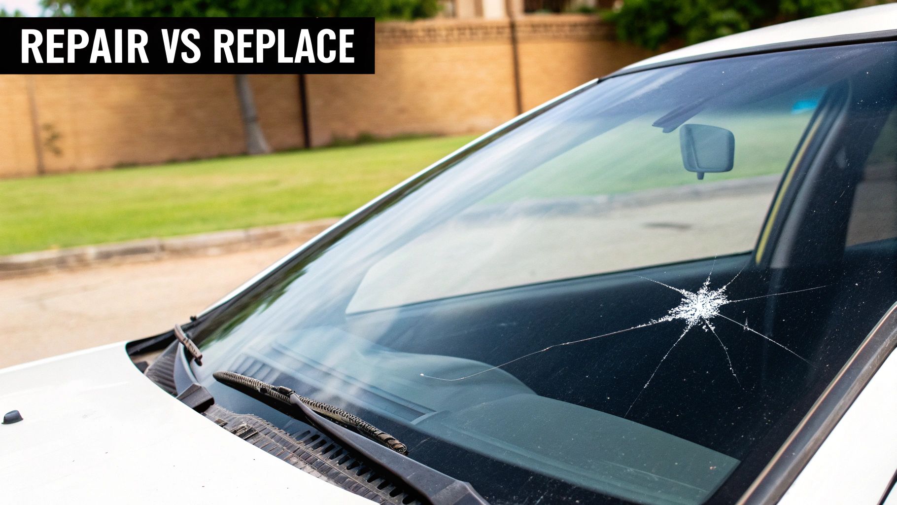 A windshield with a large crack, showing the point where repair is no longer an option.