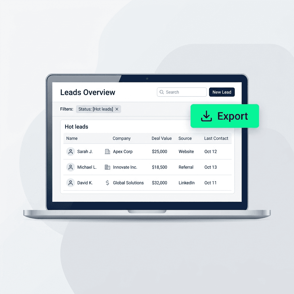 Minimal vector showing export of high-priority leads for immediate follow-up