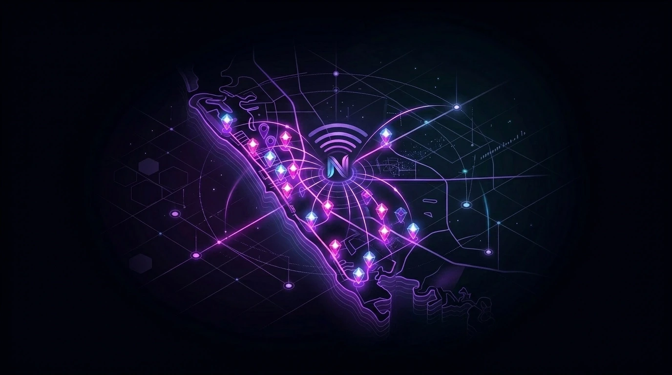 a modern graphic of a network of pings coming from naples florida