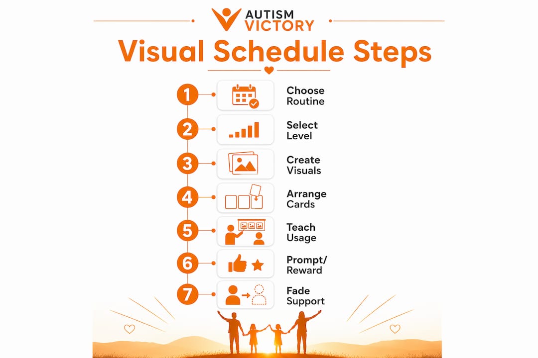Infographic showing step-by-step visual schedule building process