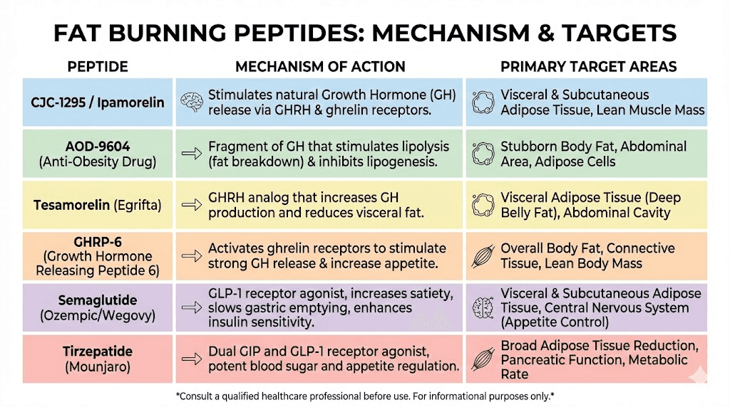 Fat burning peptides comparison chart mechanisms and targets for men