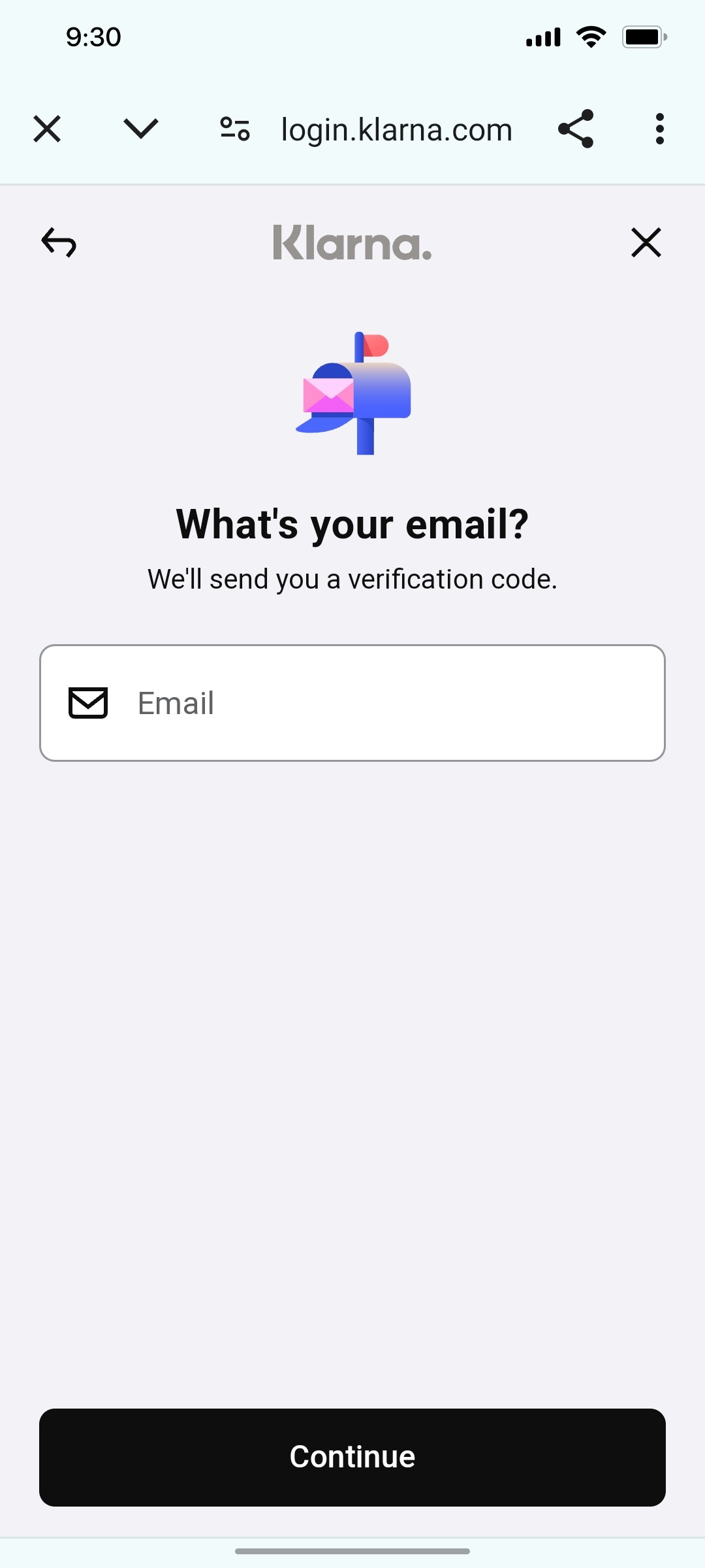 Klarna Enter Your Email 1 Screen