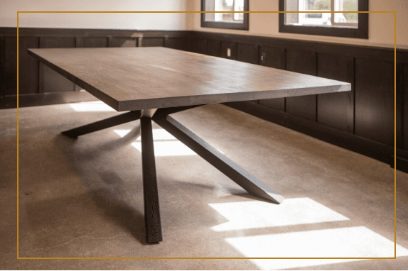 Beautiful walnut top rectangle table with custom powder coat black steel legs