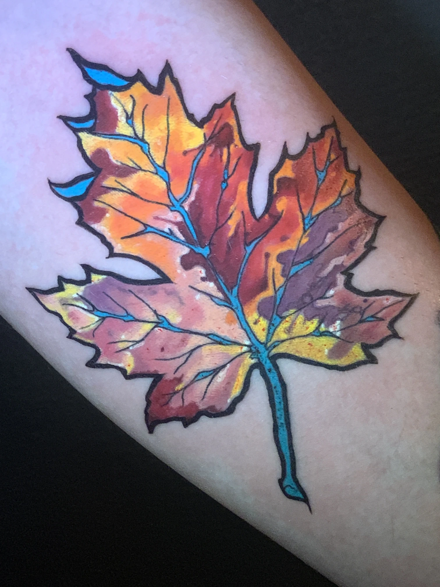 Full Color Maple Leaf Tattoo