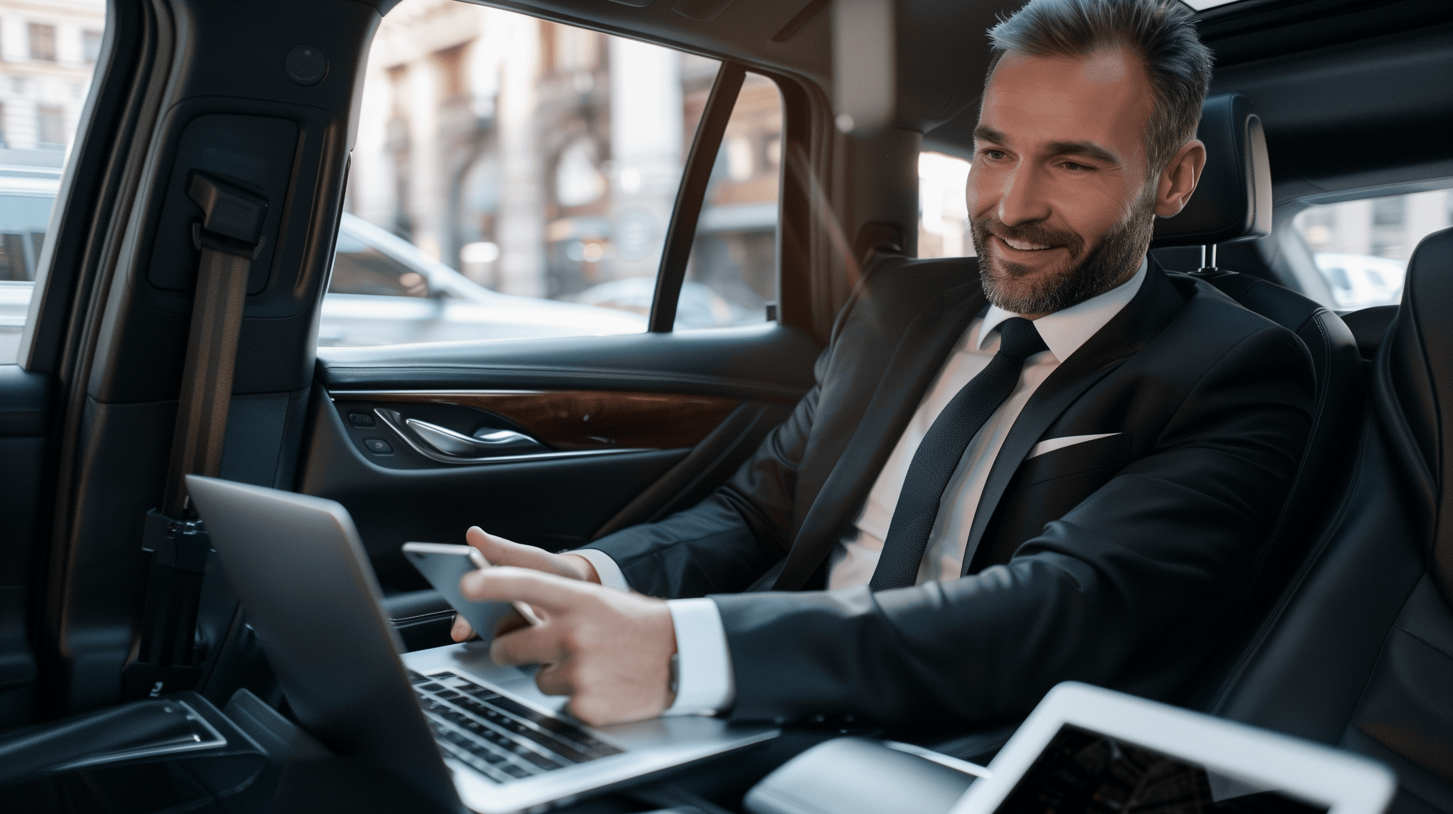 a silver suv parked on the side of a street