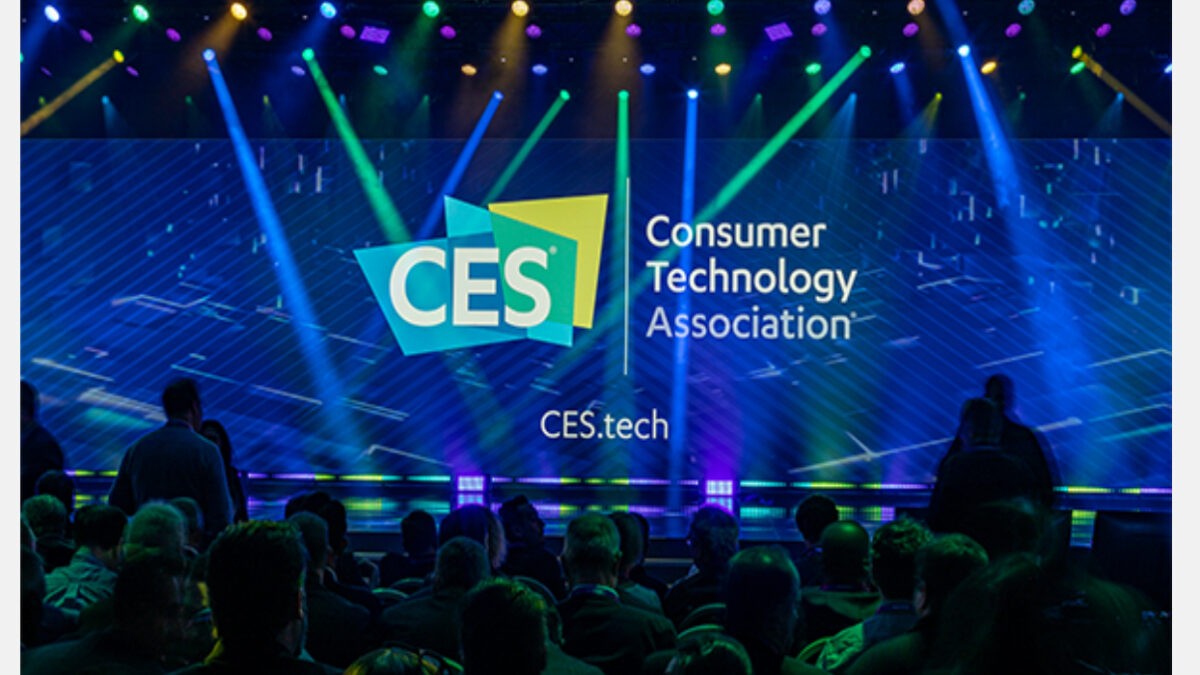 Major trade show environment with exhibition stage and audience at CES