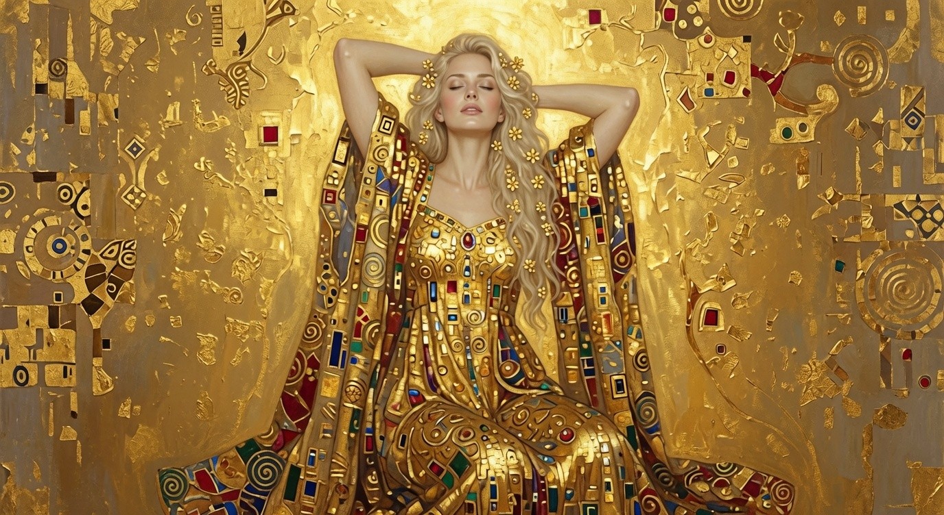 gold mosaic portrait, the shawl