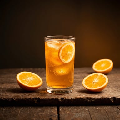 product photography of a glass of beverage with citrus slices