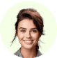 A smiling woman inside a round green circle, radiating joy and positivity.