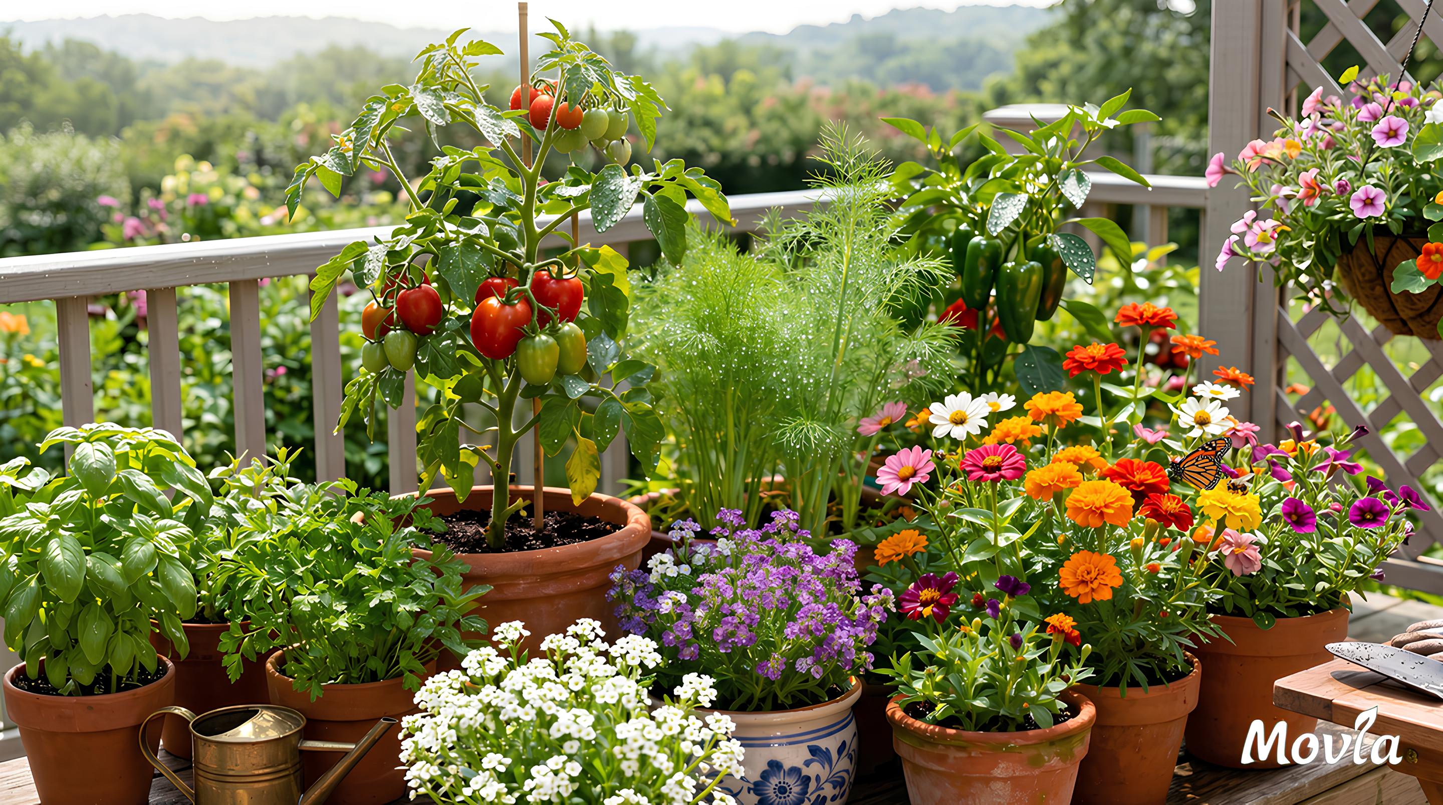 სურათზე გამოსახულია ბევრი ფერადი ყვავილები ქოთნებში