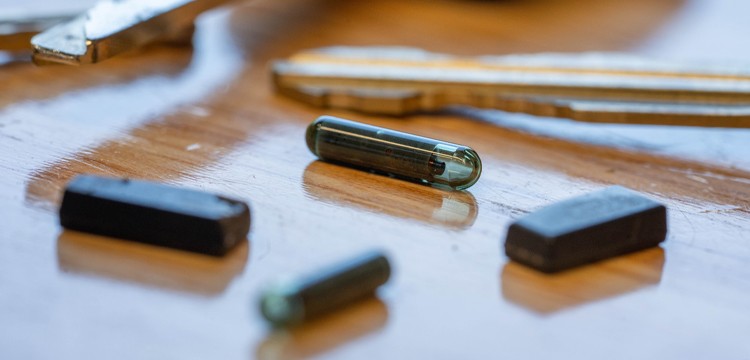 Close-up of car key transponder chips used for vehicle immobilizer systems