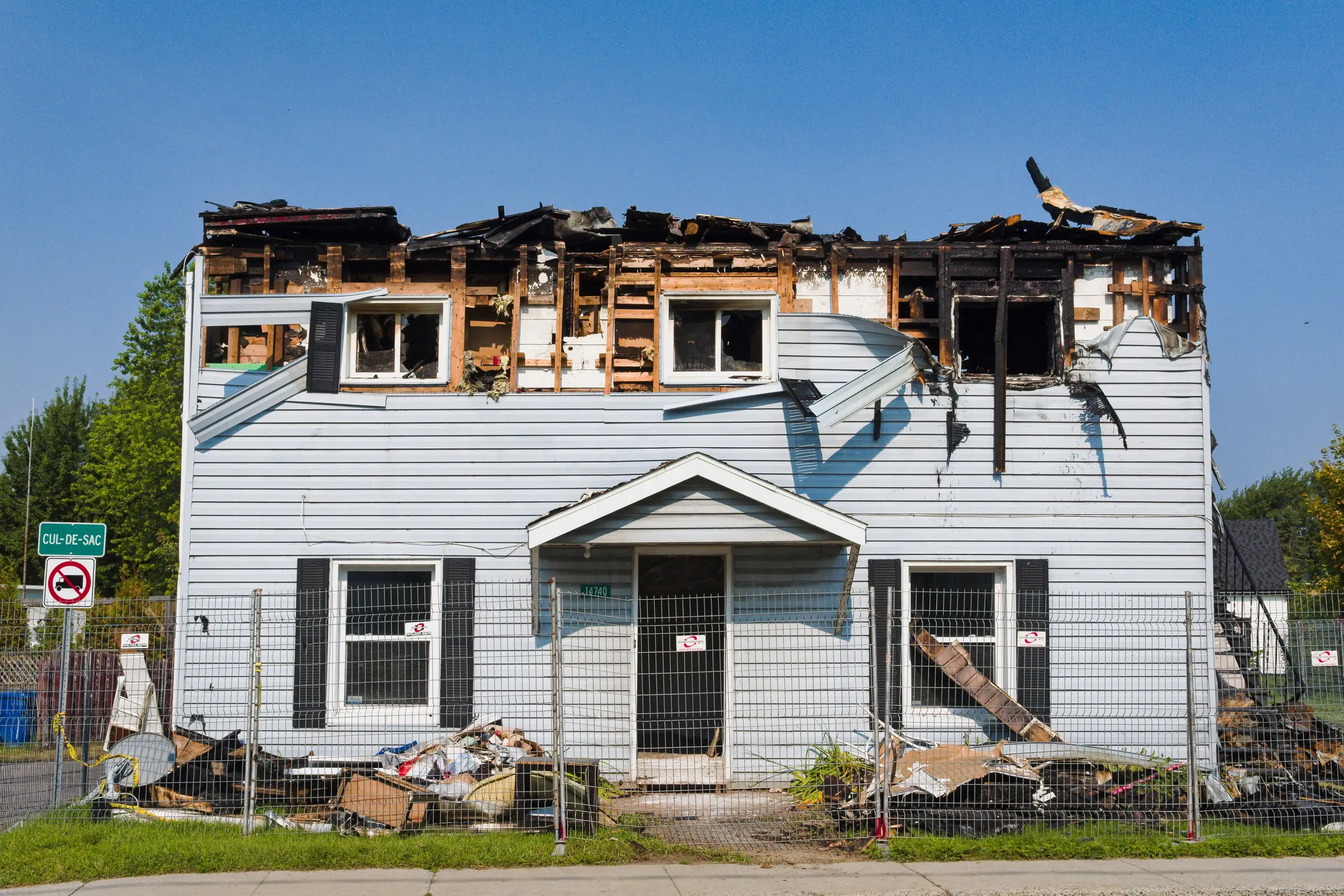 Damaged roof surface after a fire